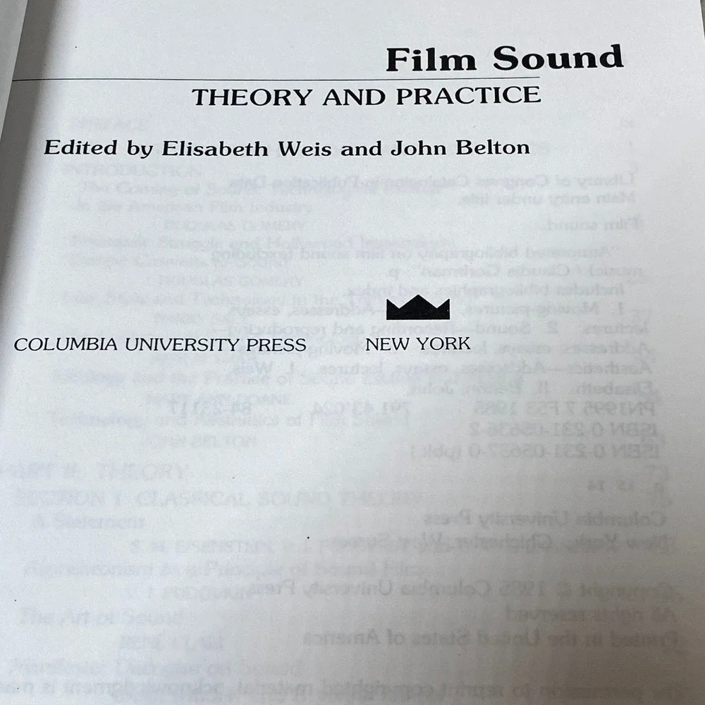 Film Sound Theory and Practice Elisabeth Weis John Belton Cinema Textbook VTG